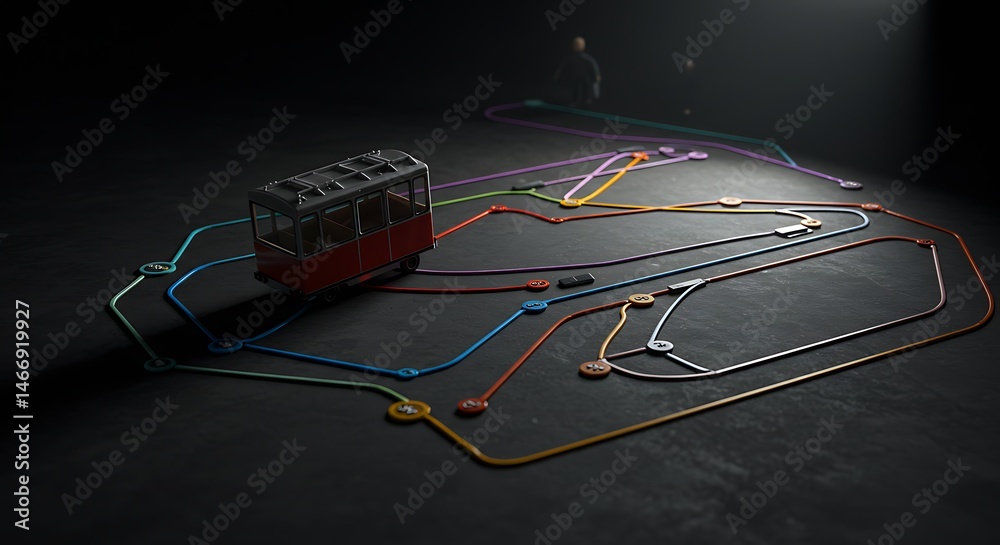 Fototapeta premium Toy Tram on Colorful Road Network