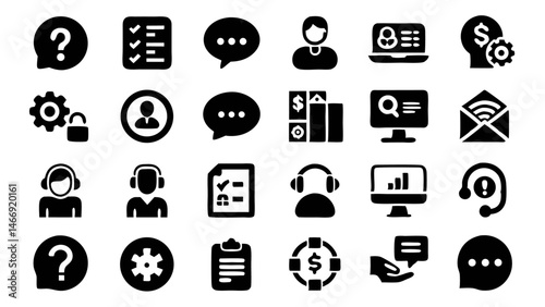 Information Support Services Icon Set Featuring Vector Glyph Pictograms of Technical Assistance and Helpdesk Tools