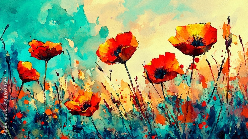 Obraz premium Watercolor and Acrylic Painting of Vibrant Blooms