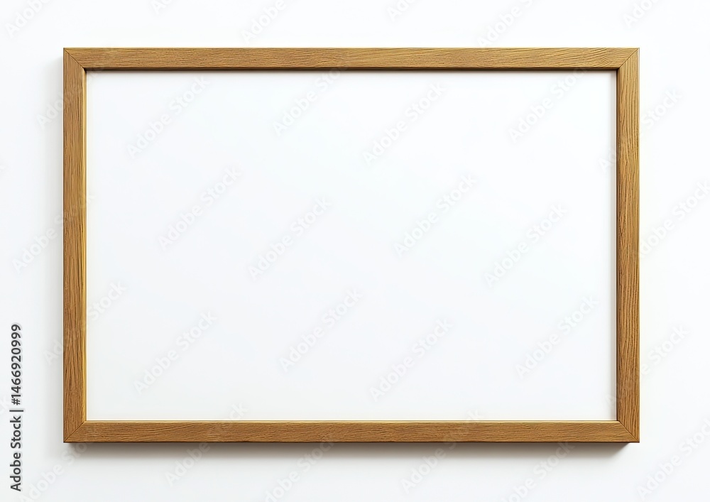 Light beige wooden picture frame against a plain white background. A blank, rectangular frame is presented for showcasing artwork Light beige wooden picture frame against a plain white background. A blank, rectangular frame is presented for showcasing artwork
