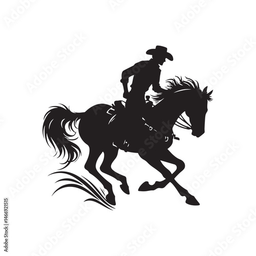 Rodeo Rider Western Vector Silhouette, Bull Riding Action, Cowboy Spirit, Wild West, Rodeo Athlete, Western Performance, Adrenaline Rush.