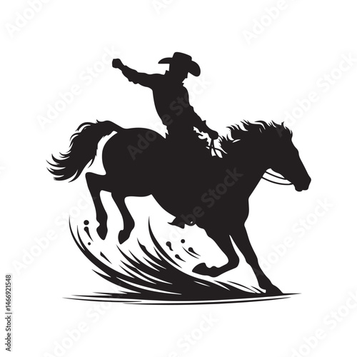 Rodeo Rider Western Vector Silhouette, Bull Riding Action, Cowboy Spirit, Wild West, Rodeo Athlete, Western Performance, Adrenaline Rush.