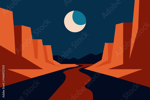 moon casting long shadows across a quiet canyon 