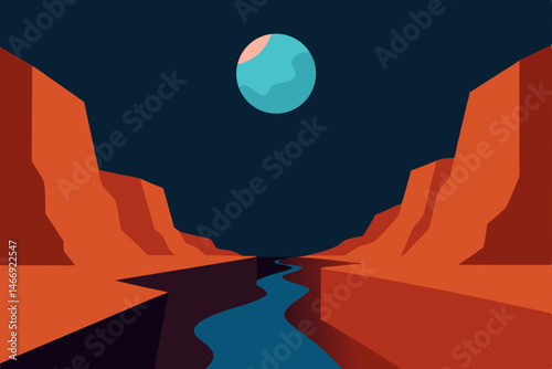 moon casting long shadows across a quiet canyon 