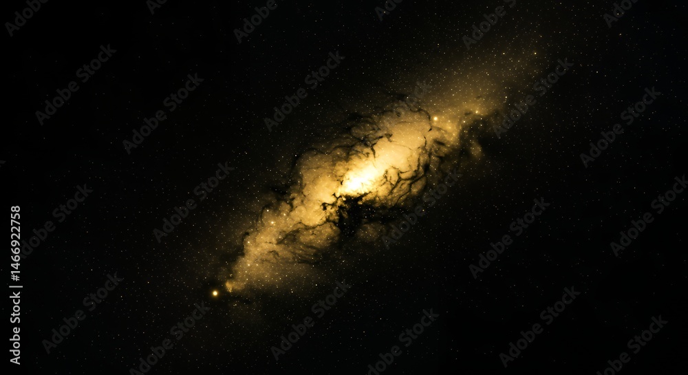 Golden Galaxy Illuminating Dark Space with Countless Stars Night Sky