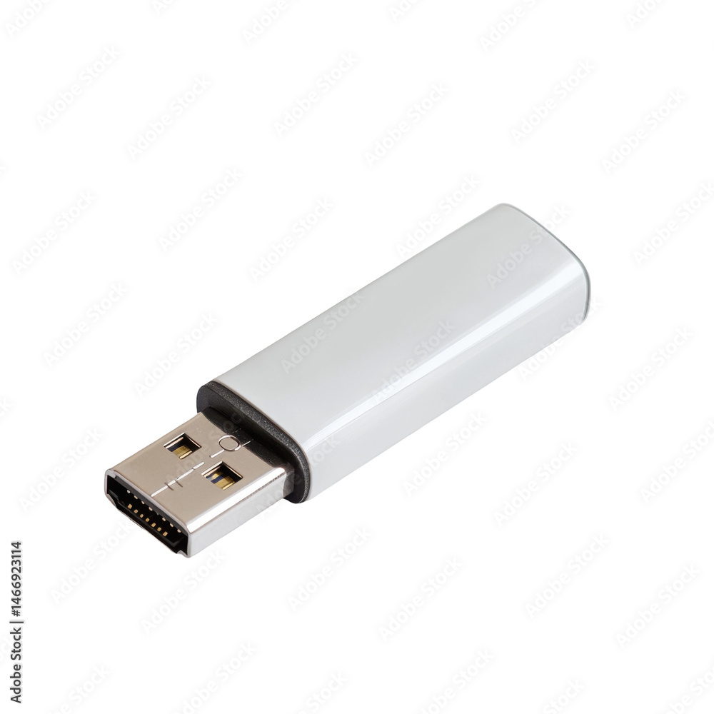 Modern USB Flash Drive for Data Storage and Transfer, Sleek Design in White Color on transparent background Modern USB Flash Drive for Data Storage and Transfer, Sleek Design in White Color on transparent background