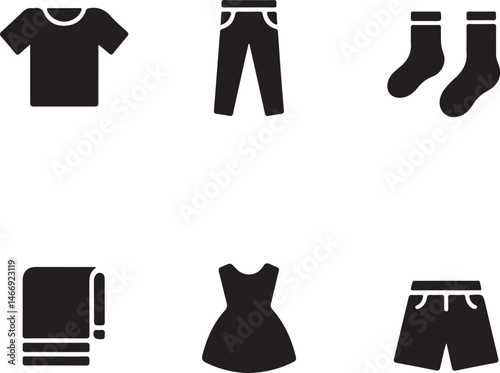 Vector illustration of various clothing items including t shirt jeans socks dress and shorts