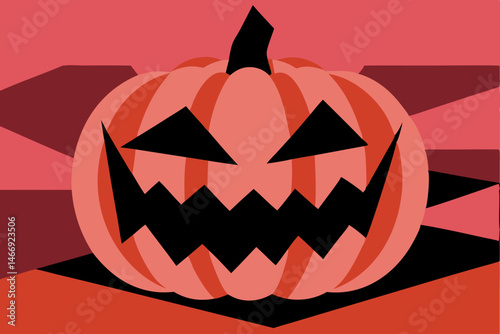 Spooky Halloween pumpkin with a menacing grin vibrant red and black design bold graphic style