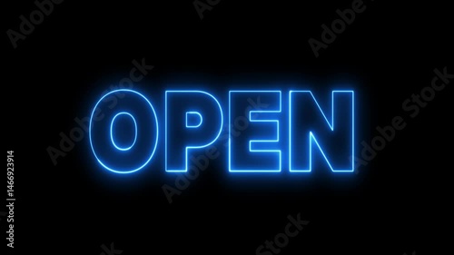 Open neon sign. Neon sign open. Open logo animation.	