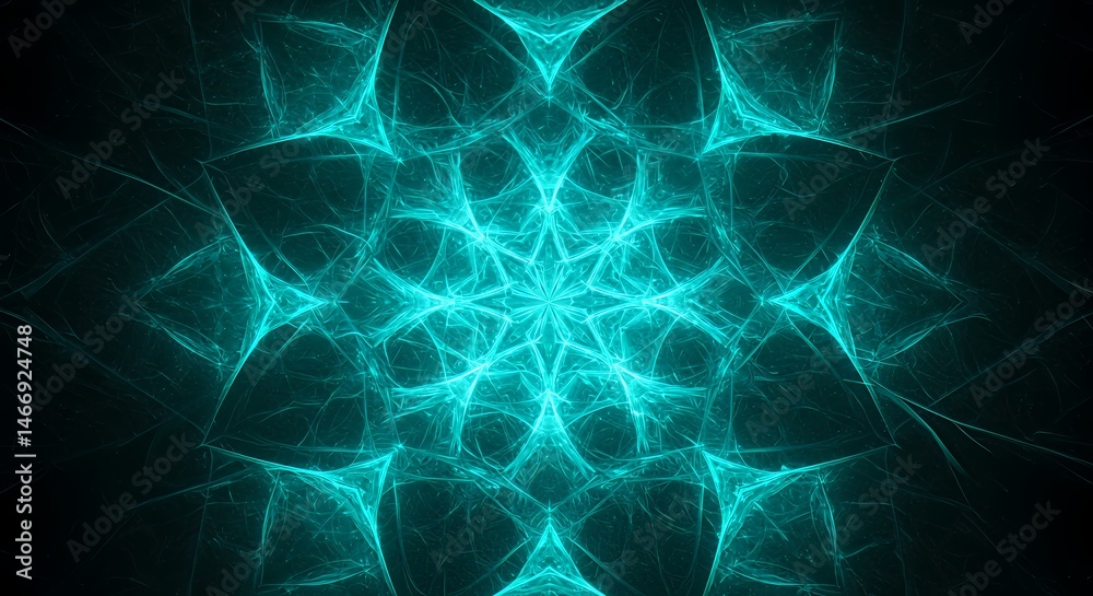 Intricate Teal Pattern Design Sparkling Against Dark Backdrop Radiating Outward
