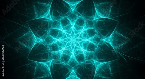 Obraz na płótnie Intricate Teal Pattern Design Sparkling Against Dark Backdrop Radiating Outward w salonie