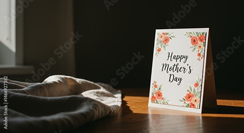 Obraz na płótnie Mother's Day Card with Floral Design Sitting on Wooden Surface w salonie