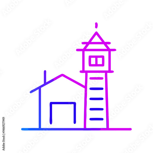 Isometric fire station and tower in vibrant colors  