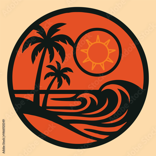 Tropical Sunset Beach Scene Graphic Design