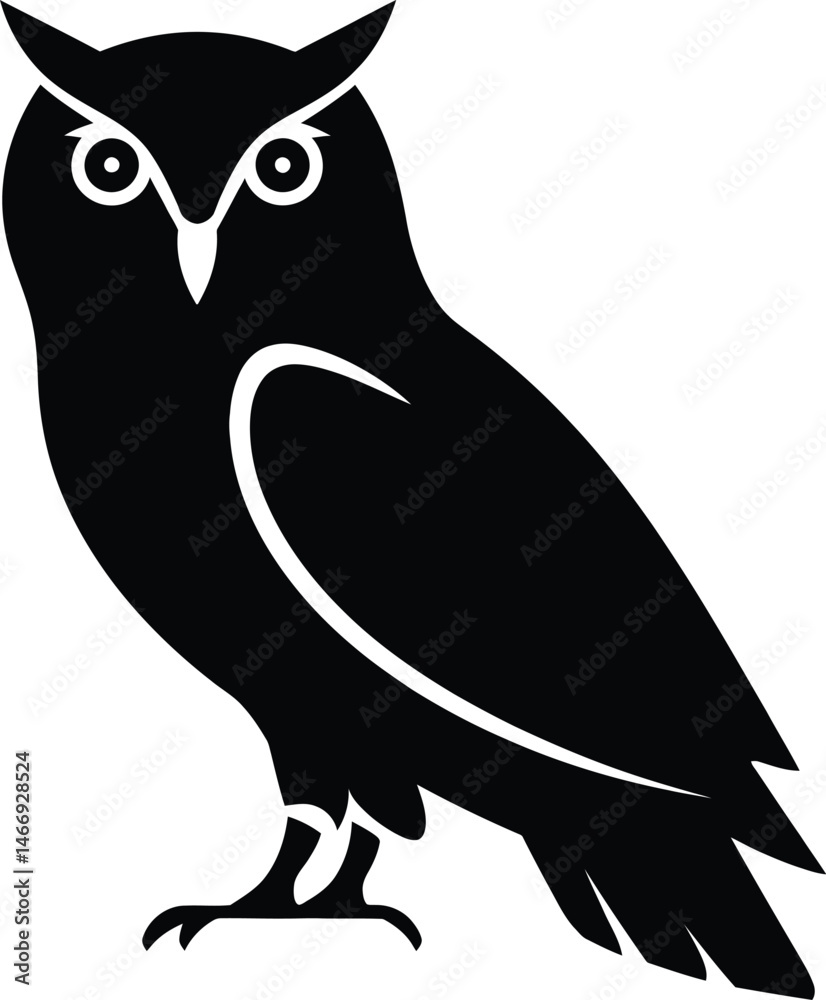 Fototapeta premium Cute cartoon owl, a wild bird with a beak, sits on a nature branch in this vector illustration