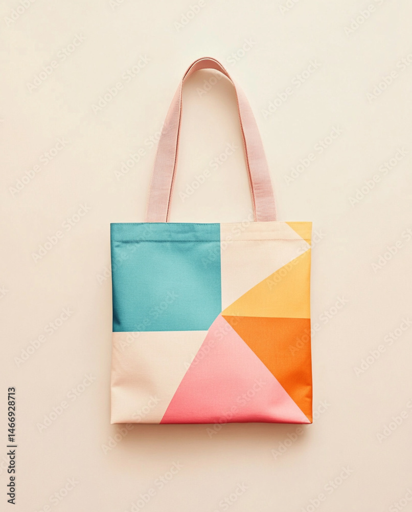 abstract geometric pastel color blocks on cream background, minimal art style, clean composition, soft lighting, perfect for tote bag design