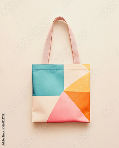 Obraz na płótnie abstract geometric pastel color blocks on cream background, minimal art style, clean composition, soft lighting, perfect for tote bag design w salonie