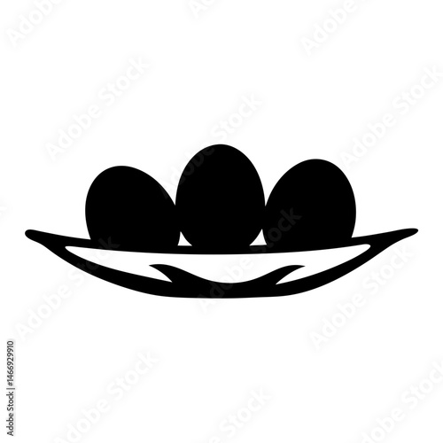 Three Black Eggs Sitting in a Basket, Isolated on White Background