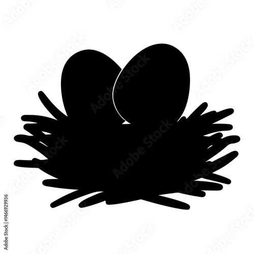 A silhouette illustration of two eggs nestled inside of a bird's nest
