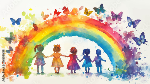 Vector illustration, children's day postcard, elegant calligraphy on hand-painted watercolor