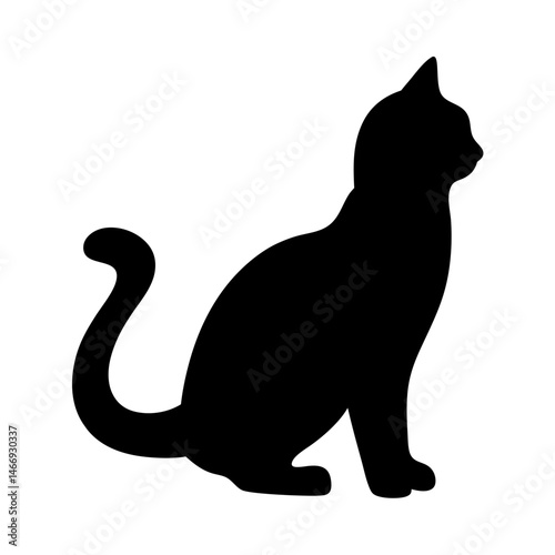 Silhouette of a regal cat sitting attentively in a minimalist black illustration