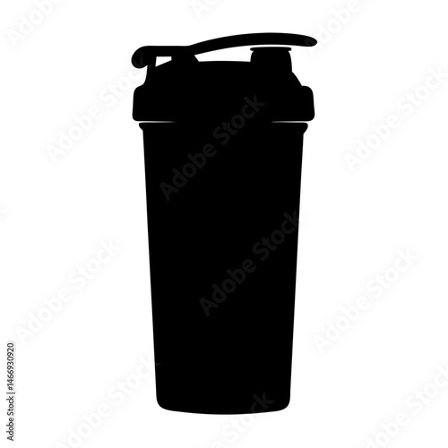 Silhouette of a protein shaker bottle with lid and flip cap