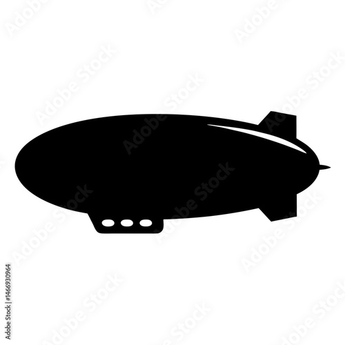Simple Silhouette of a Zepplin Dirigible Airship Floating Against White Backdrop