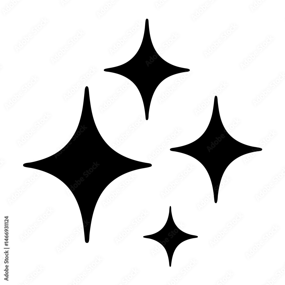 Four stylized black shining stars on a plain white background image Four stylized black shining stars on a plain white background image