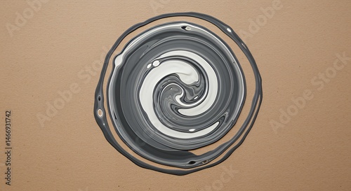 Obraz na płótnie Swirling Gray and White Paint Creating Abstract Art on Tan Background w salonie