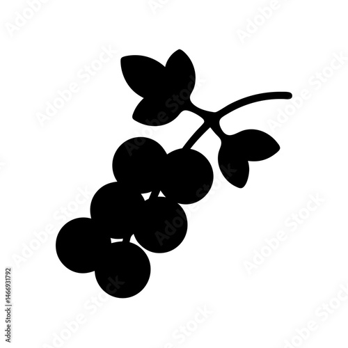 Minimalist Silhouette Illustration of Berries and Leaves on a Stem, Simple Design