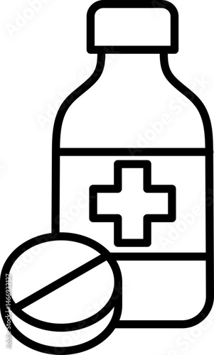 medicine bottle and pills outline icon illustration