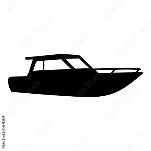 Silhouette of a cabin cruiser boat at sea, a nautical scene