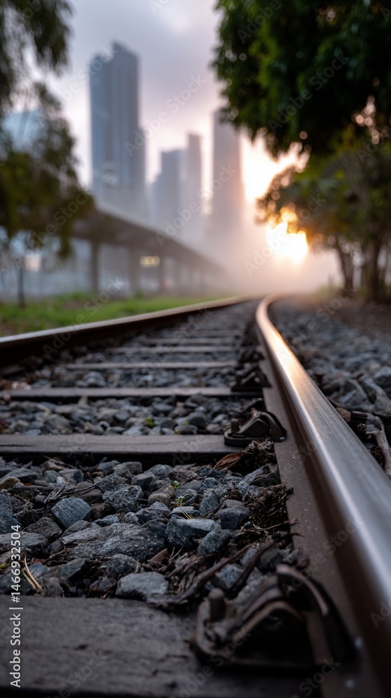 Fototapeta premium Misty Sunrise Railway Tracks
