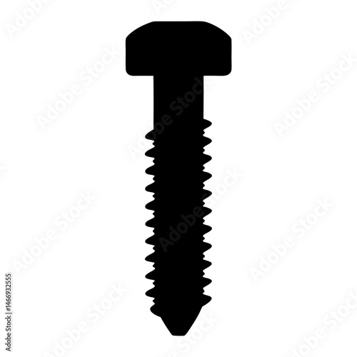 Detailed black silhouette of a screw with a textured body profile