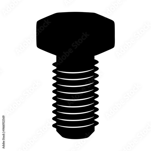 Black and white silhouette drawing of a hex bolt fastener component