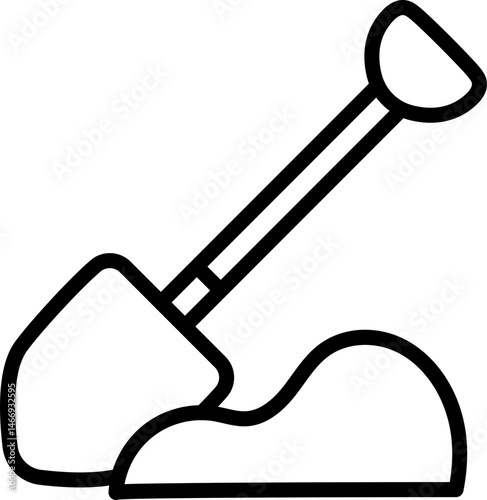 shovel and soil outline icon illustration