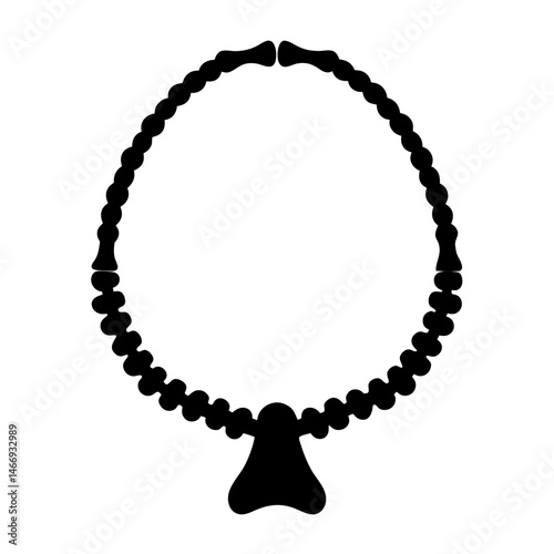 Silhouette Illustration of a Bead Necklace with Pendant on White Background
