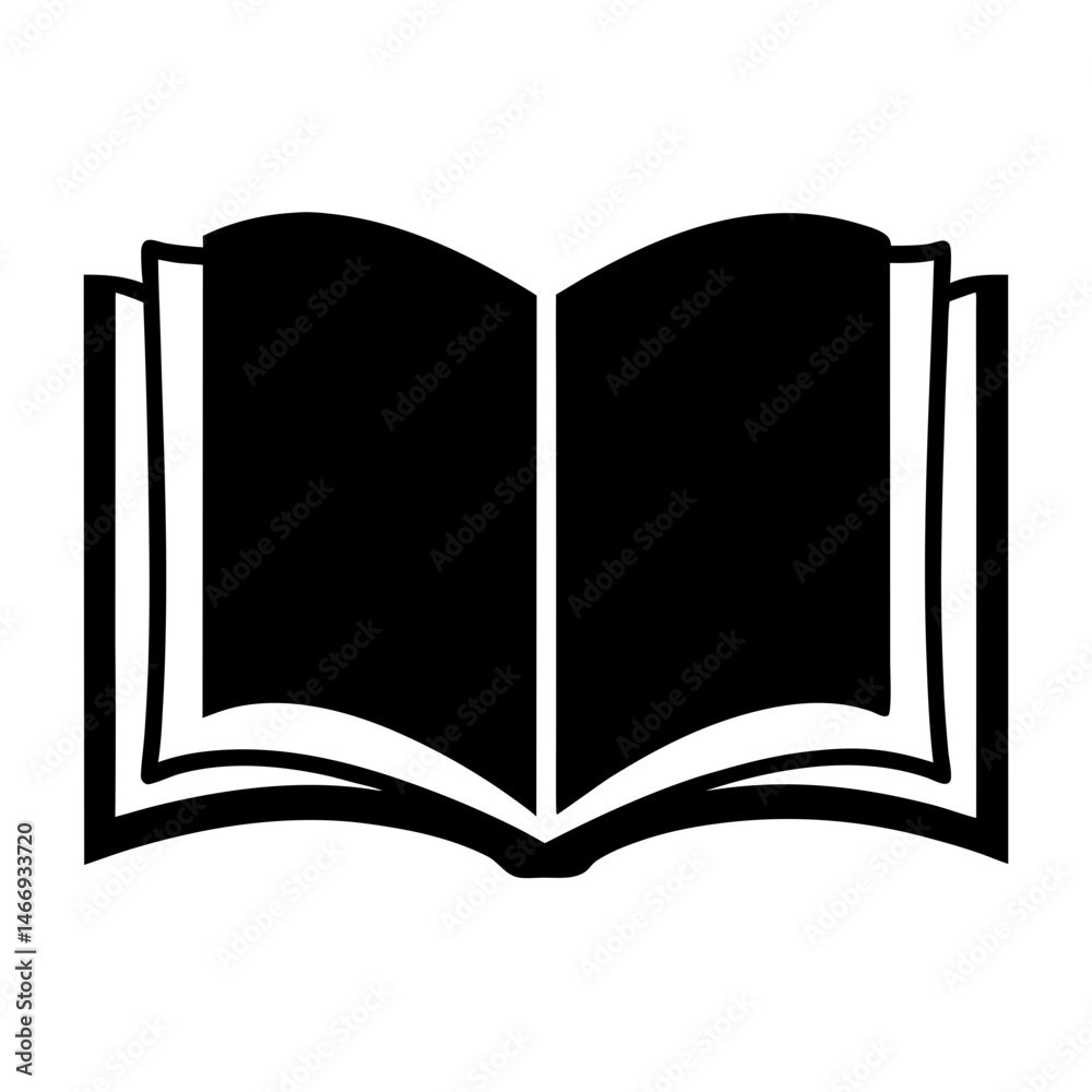 Black and white illustration of an open book symbolizing knowledge and learning Black and white illustration of an open book symbolizing knowledge and learning