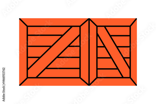 Hand drawn cute illustration of transportation wooden box. Flat vector freight mail cargo doodle. Heavy crate shipping icon. Shopping order logistics. Delivery service sticker. Isolated.