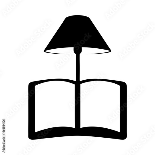 Black Silhouette Illustration of a Book and a Lamp, Symbolizing Knowledge