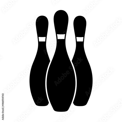Three bowling pins arranged closely together in a black and white silhouette
