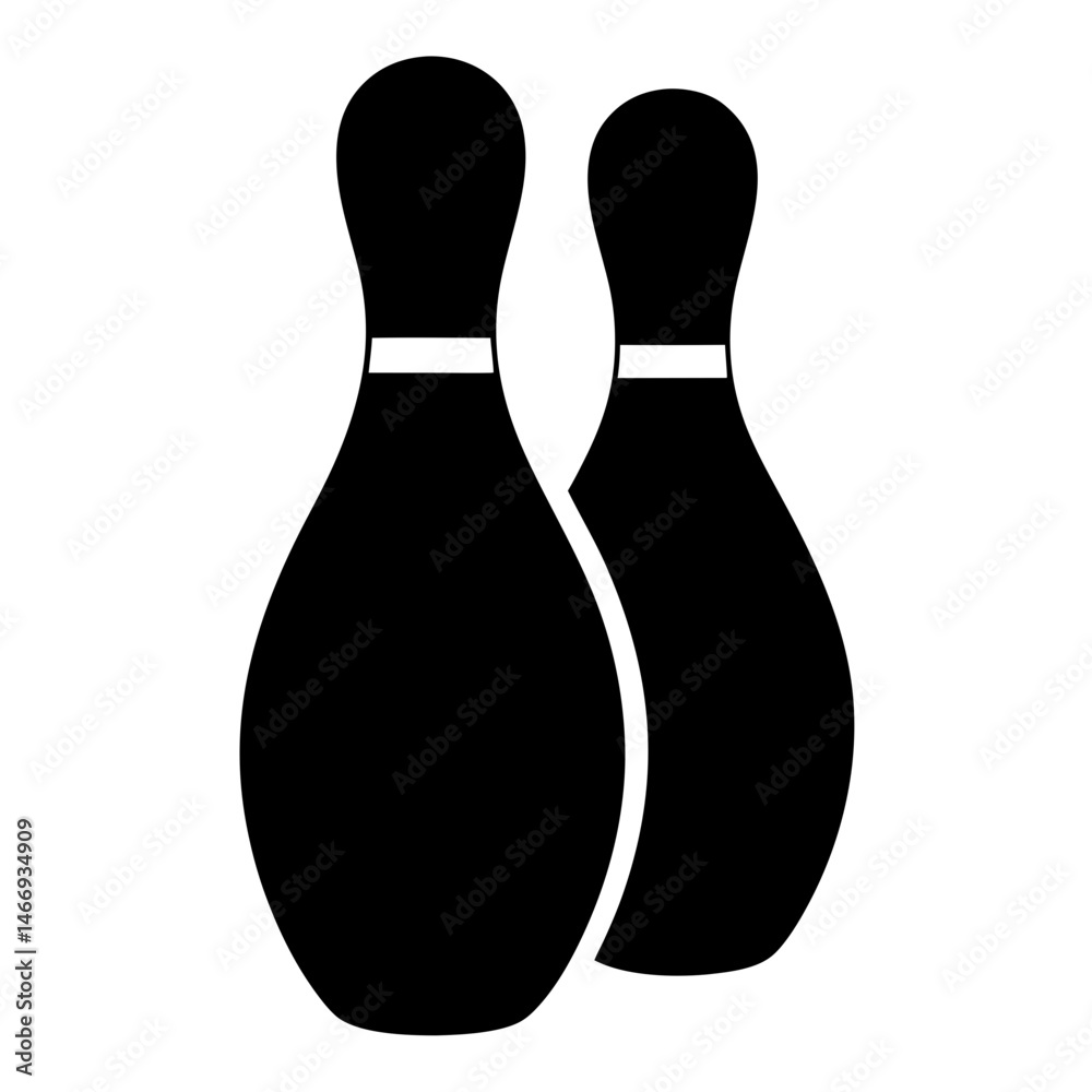 Simple illustration of two bowling pins with distinct features and shapes Simple illustration of two bowling pins with distinct features and shapes