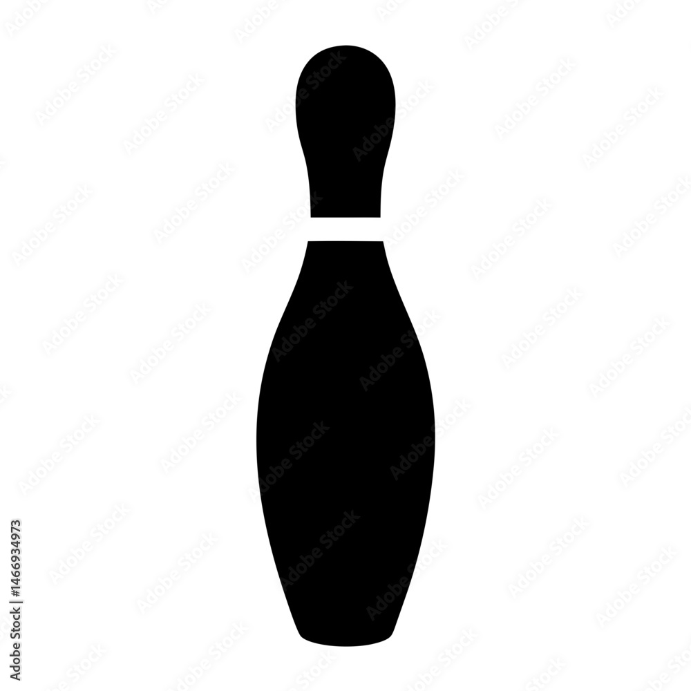 A Single Black Bowling Pin Standing Vertically on a White Background A Single Black Bowling Pin Standing Vertically on a White Background