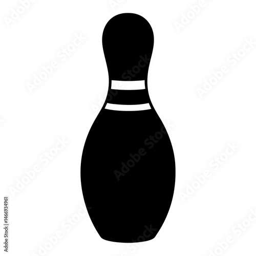 Single bowling pin silhouette isolated on white background for a strike