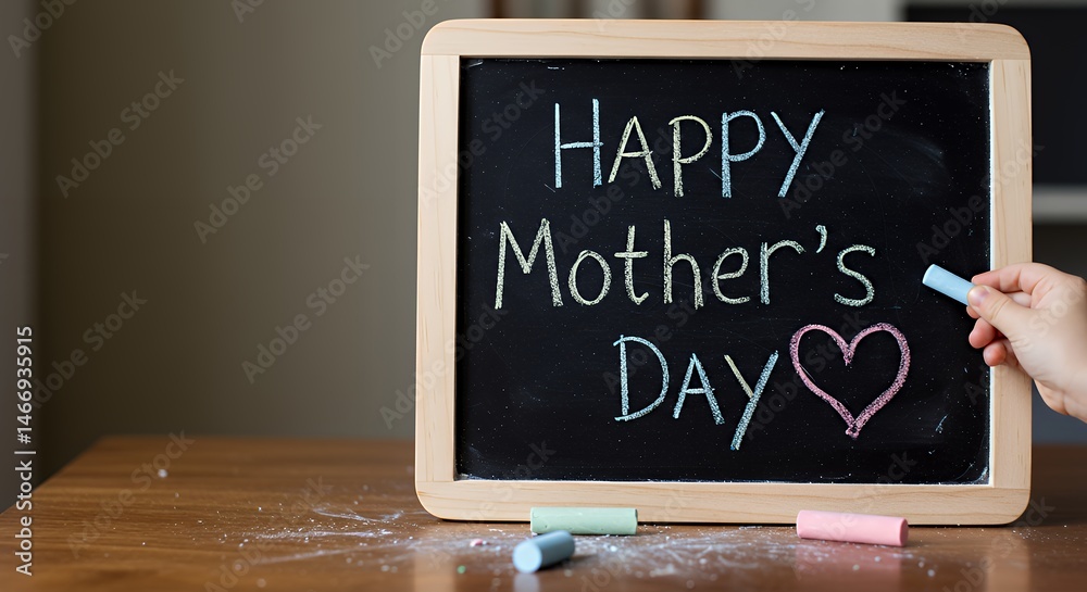 Writing Happy Mother's Day on Chalkboard with Heart Drawing Decoration