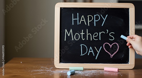 Obraz na płótnie Writing Happy Mother's Day on Chalkboard with Heart Drawing Decoration w salonie