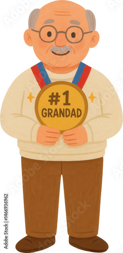 Proud Grandad Holding 1 Award