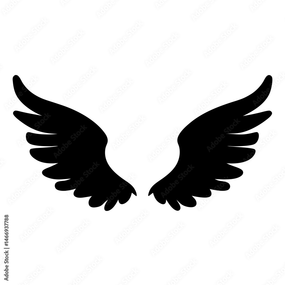 Obraz premium Two stylized black wings spread wide on a white background drawing