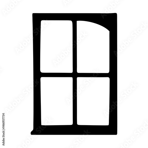 Monochrome line art illustration of a four pane window on a white background