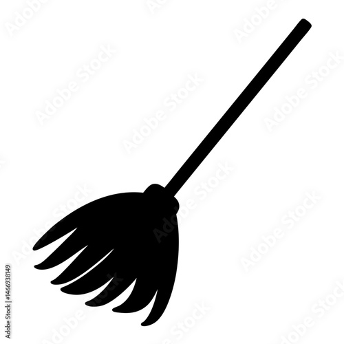 Simple black broom illustration for cleaning on a plain white background